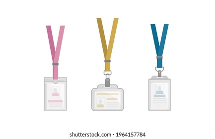 Name Badges or Name Tags Made of Lightweight Plastic with Lanyard for Wearing Around Neck Vector Set