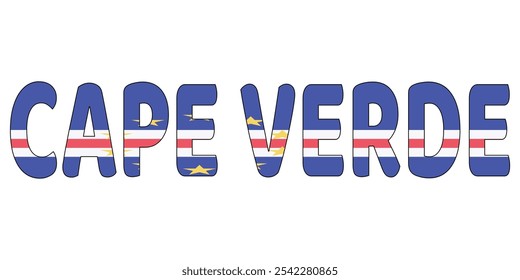 The name of the Cape Verde state is displayed in capital letters and brave. Each letter is filled with the color and symbol of the Cape Verdean flag.