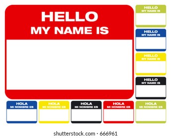 name card. hello,  my name is... (hola, mi nombre es..)