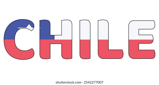 O nome do estado CHILE é exibido em letras grandes e em negrito. Cada letra é preenchida com as cores da bandeira chilena.