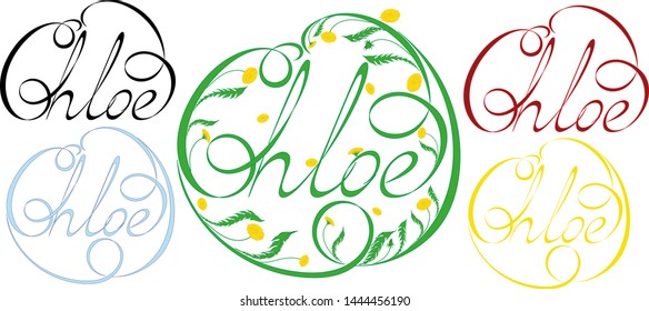 Name Chloe, made in the vector for use in various purposes, from embroidery to printing business cards.