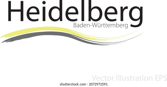 Name of the city of Heidelberg in Baden-Wurttemberg, Germany with two waves in the colors of the coat of arms of the state. Vector illustration