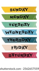 name of the day in a week cartoon style vector, sunday monday tuesday wednesday thursday friday saturday