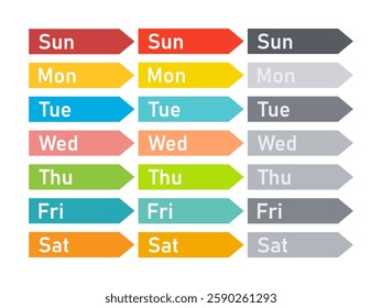 Name of the day in a week labelled style vector, sunday monday tuesday wednesday thursday friday saturday