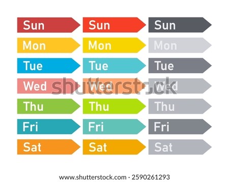 Name of the day in a week labelled style vector, sunday monday tuesday wednesday thursday friday saturday