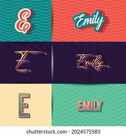 name emily in various Retro graphic design elements, set of vector Retro Typography graphic design illustration