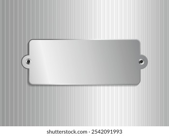 Name Engraving silver plate on silver background. Polished decorative steel metal plate background, steel metal texture surface