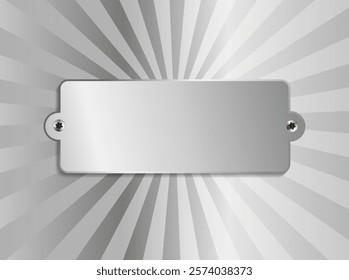 Name Engraving silver plate on sunbeam silver background. Polished decorative steel metal plate background,