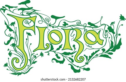 Name Flora im gotischen Stil mit Blumen