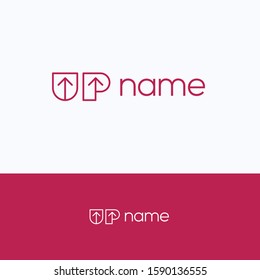 UP name font logo. Flat arrow lift logo template. Letter logotype with word UP