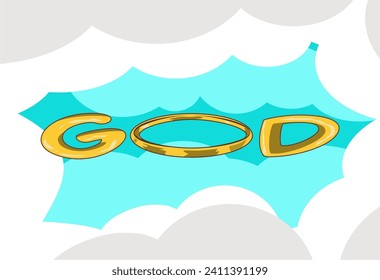The name God with a ring in the middle between the clouds.