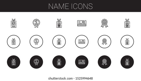 name icons set. Collection of name with id card, badge, pass. Editable and scalable name icons.