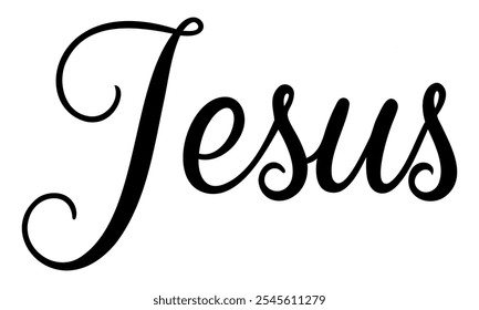 name of Jesus written he white background, calligraphic text symbol of Christians and Drawn vector illustration sketch