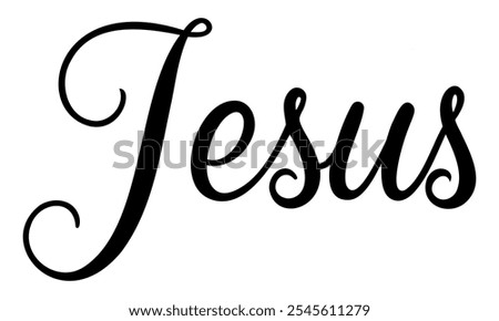 name of Jesus written he white background, calligraphic text symbol of Christians and Drawn vector illustration sketch