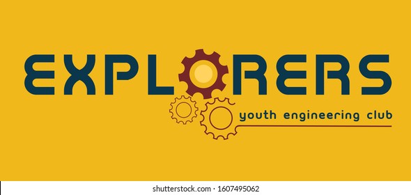 Name logo for engineering club named explorers with gears symbol