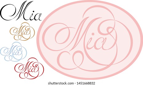 Name Mia, made in the vector for use in various purposes, from embroidery to printing business cards.