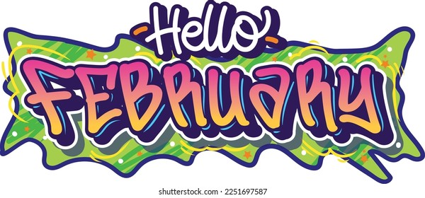 Name of month February in readable lettering graffiti style vector design with vibrant color. Isolated on white background.