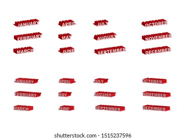 The name of the months in two different 3D extruded perspectives - Vector