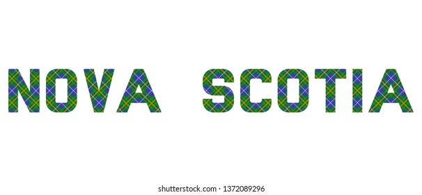 The name "Nova Scotia" composed of letters from the diagonal Nova Scotia tartan. Transparent background.