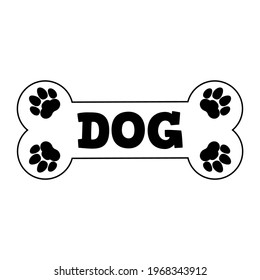 Name plate for dog house. Bone and paws. Clipart and drawing. Vector illustration on white background.