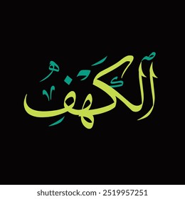 The name of surah of the Holy Quran, Surah Al-Kahf Translation chapter The Cave - Arabic Calligraphy design vector