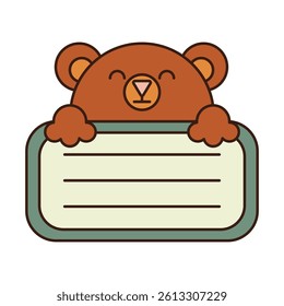 Name Tag Cute Bear Character Animal Illustrations