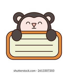 Name Tag Cute Monkey Character Animal Illustrations