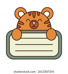Name Tag Cute Tiger Character Animal Illustrations