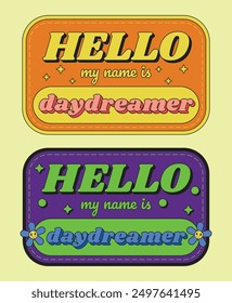 name tag groovy hippie trendy for social media and print