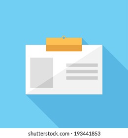 Name tag icon. Flat design style modern vector illustration. Isolated on stylish color background. Flat long shadow icon. Elements in flat design.