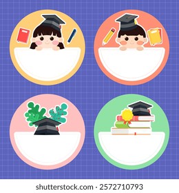 Name tag illustration. Children's illustration design for graduation ceremony