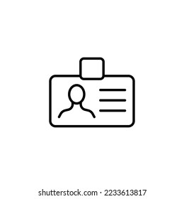 Icono de línea de etiqueta de nombre. tarjeta de identidad, tarjeta personal, participante, empleado, conferencia, área de servicio. Concepto de identificación. Icono de línea negra del vector en fondo blanco