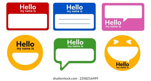 Name tag sticker design template empty with text Hello my name is label registration identity