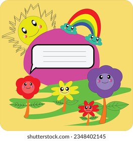 Name template designs for book front covers or name stickers for children with cute pictures