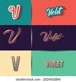 violeta de nombre en varios elementos de diseño gráfico retro, conjunto de ilustración de diseño gráfico de tipo retro vectorial
