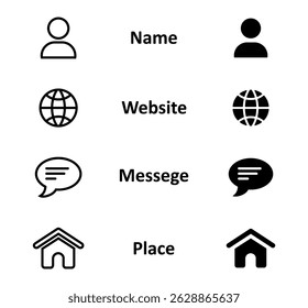 Nome, Site, Mensagem, Local, Ícones.