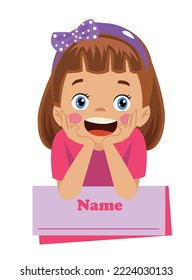 name writing card and cute boy