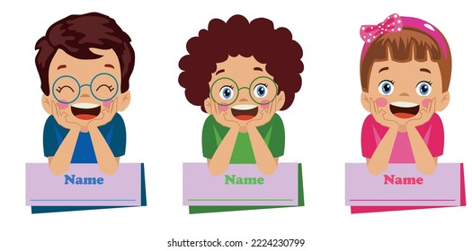 name writing card and cute boy