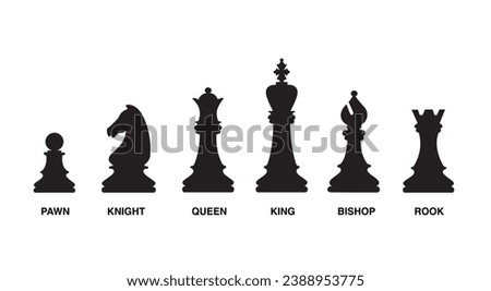 Named chess piece icon set isolated on white background 