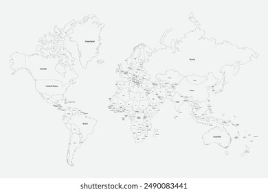 Named World Map Outline Vector 