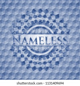 Nameless blue emblem with geometric background.