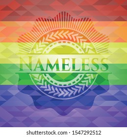 Nameless on mosaic background with the colors of the LGBT flag
