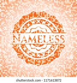 Nameless orange tile background illustration. Square geometric mosaic seamless pattern with emblem inside.