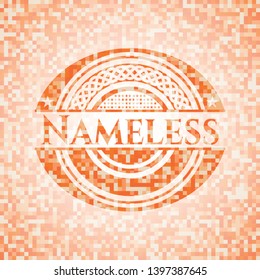 Nameless orange tile background illustration. Square geometric mosaic seamless pattern with emblem inside.