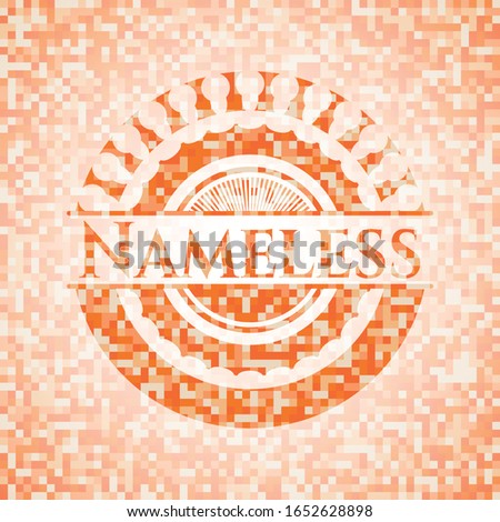 Nameless orange tile background illustration. Square geometric mosaic seamless pattern with emblem inside.