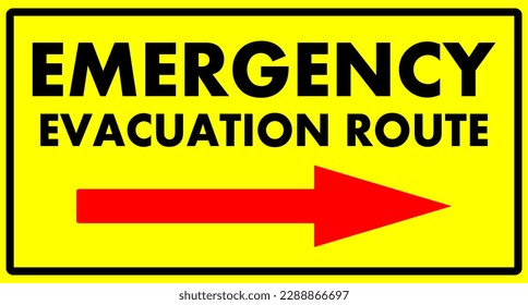 nameplate with emergency evacuation route written in a yellow box with black writing