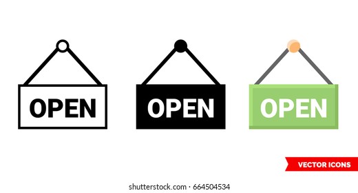 Nameplate open icon of 3 types: color, black and white, outline. Isolated vector sign symbol.