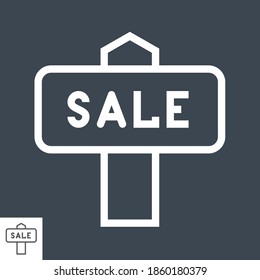 Icono de vector de línea delgada de venta de placa de nombre. Icono plano aislado en el fondo negro. Archivo EPS editable. Ilustración vectorial.