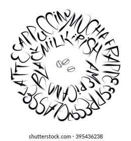 the names of the coffees, decorative written in the form of a circle