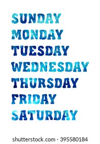 Names of days of the week. Vector polygonal inscriptions set.